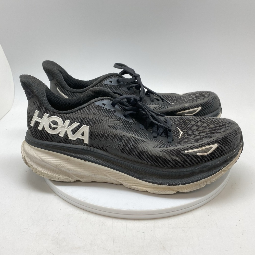 Hoka One One Sneakers Womens 10.5 Clifton 9 1127896 BWHT Black Running Gym Shoes